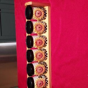 6 piece sunflower design spice jars with wooden shelf